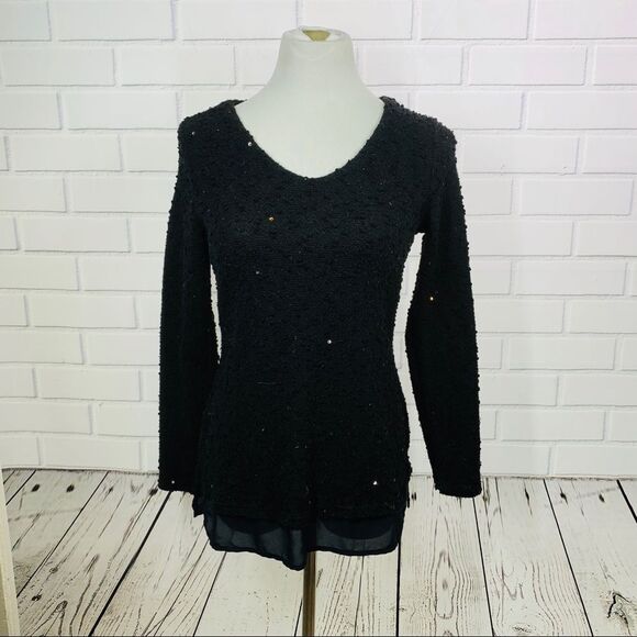 Apt. 9 Black Sequin Sweater w/ Sheer Bottom - Size PM - Picture 1 of 11